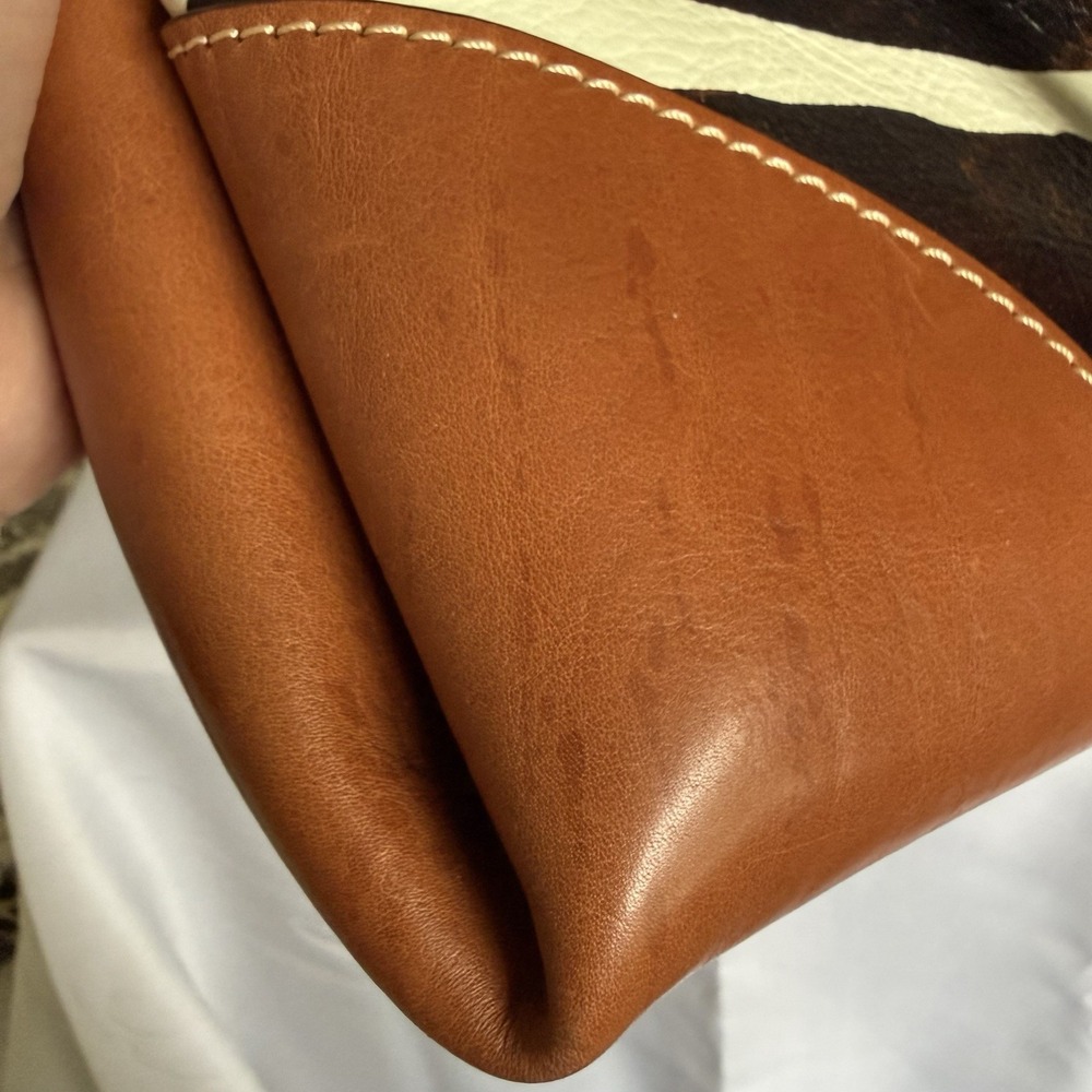 Dooney & Bourke Zebra Leather Satchel 30 Black White Brown Crossbody Bag Purse - Picture 12 of 16